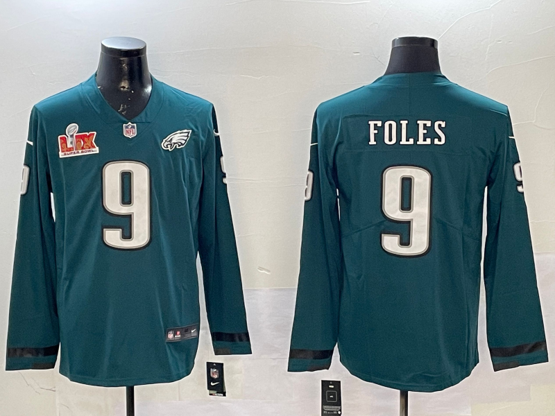 Men Philadelphia Eagles #9 Foles green long sleeve 2025 Nike NFL jersey style 02